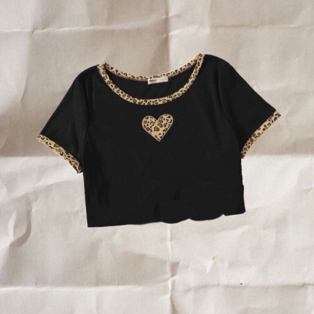 romwe leopard trim baby tee